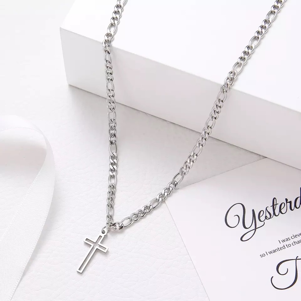 Stainless Steel Hollow Out Cross Pendant Necklace - Picture 4 of 6